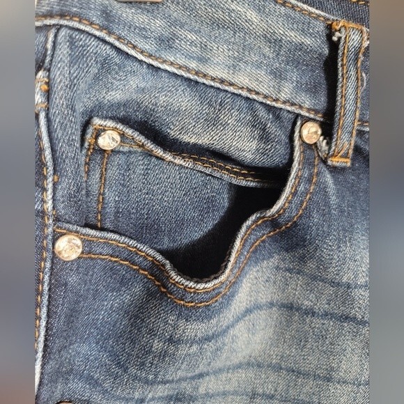 INC International Concept Distressed Dark Wash Cropped  Wide Leg Pants Size 2 - Picture 9 of 11